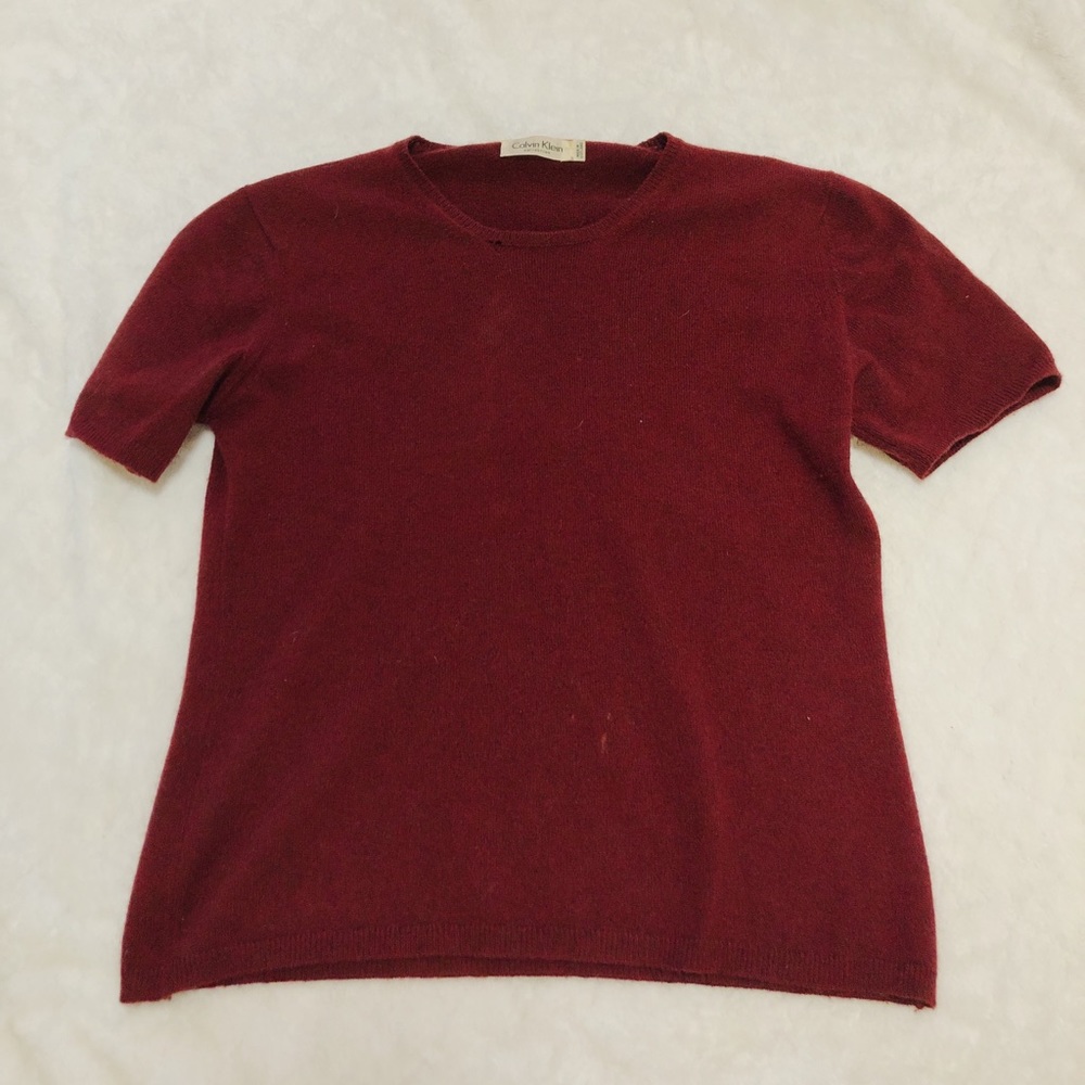 CALVIN KLEIN red cashmere short sleeve top